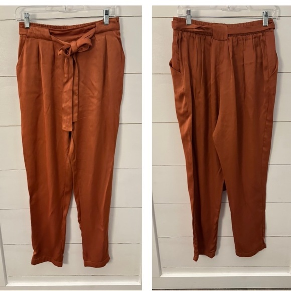 LBLC The Label Cathy woman rust satin elastic waist loose fit classic pant MED - Picture 2 of 14